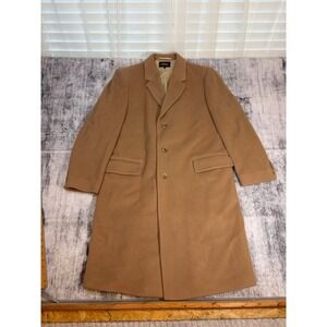 Virany Mens Tan Wool Blend Overcoat Long Trench‎ Coat Size 44 Made in Hungary
